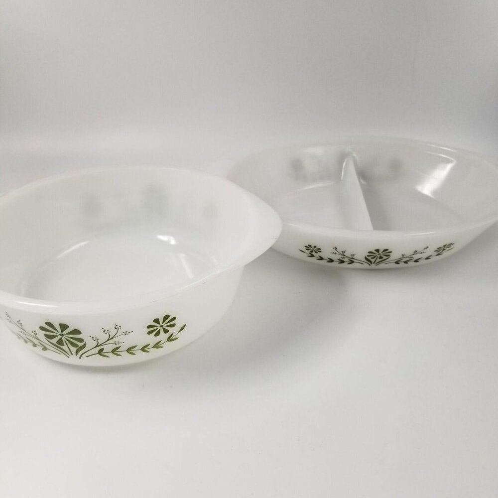 Vintage Glasbake Daisy Day Jeannette Casserole Dish Divided Vegetable Lot 2